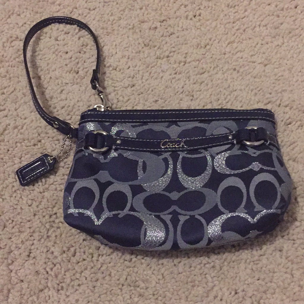 Coach Navy And Silver Wristlet/Clutch